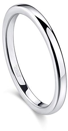 Greenpod 2mm Tungsten Carbide Rings for Women High Polished Thin Plain Domed Engagement Wedding Band Size 7