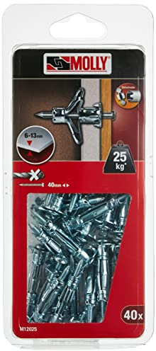 Molly M12025-XJ Chevilles auto foreuses avec vis M4 Ø 4 x 35 mm, Gris, Set de 40 Pièces