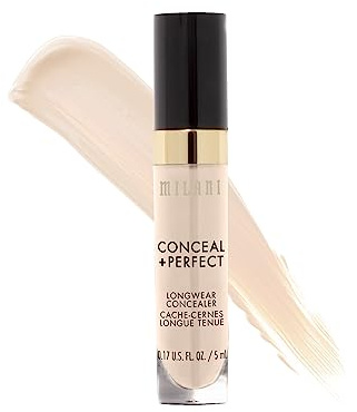 Milani Conceal + Perfect Longwear Concealer Full Coverage Infused with Hyaluronic Acid & Vitamin E, Cover Dark Circles, Blemishes & Skin Imperfections for Long-Lasting Wear - Pure Ivory
