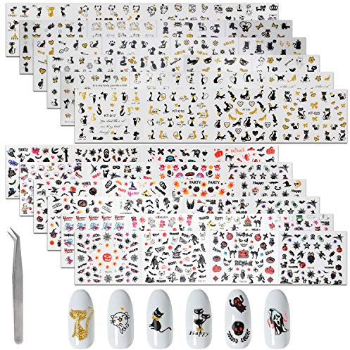 MWOOT 48 Hojas Helloween Pegatinas para Decorar Arte de Uñas, Calcomanías para Diseño de Uñas, Halloween Nail Art Sticker