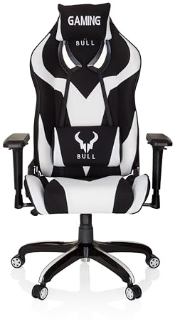 hjh OFFICE 729264 Chefsessel Promoter II Stoff Schwarz/Weiß Gaming PC Stuhl Sportsitz mit Wippfunktion