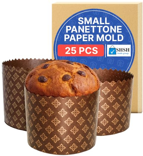 Panettone Pappersform brun rund non-stick panettone papper bakformar universal – brun design B 3,55 x H 3,35 tum – bakredskap set med 25 formar av SHSH handelsgrupp