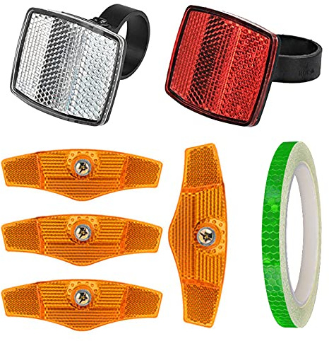 YUTOU 7-delat set cykelreflektorsats 1 främre reflektor 1 reflektor 4 ekrar reflektor och 8 m självhäftande reflektorband klistermärke för motorcykel mountainbike
