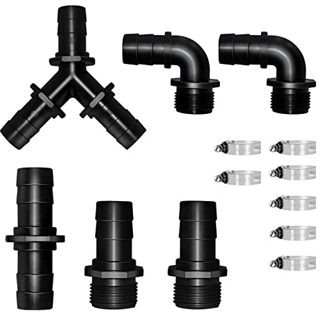 Longrun slangkoppling set, slangkontakt 1 tum, Y-distributionsdel, 90° vinkel slanglock, med slangklämmor, poolslangadapter