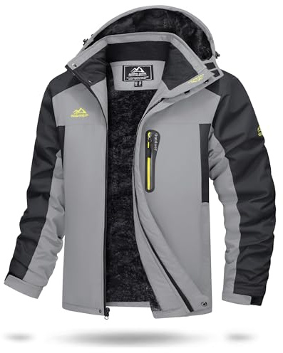 TACVASEN Giacca Invernale Uomo Giacca Impermeabile Uomo Cappotto Antipioggia Giacche Lavoro Softshell Antivento Giubbotto Outdoor Grigio Chiaro, L