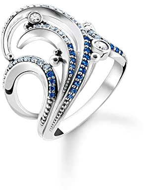 THOMAS SABO Ring Welle mit blauen Steinen 925 Sterlingsilber, Geschwärzt