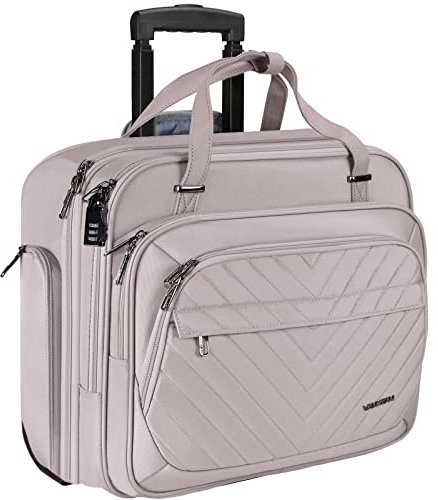 VANKEAN Rollende Laptoptasche Frauen mit Rädern, passend für bis zu 15,6 Zoll Rollende Aktentasche Wasserabweisend Computertasche mit RFID-Taschen für Reisen/Business/Schule,Rosa
