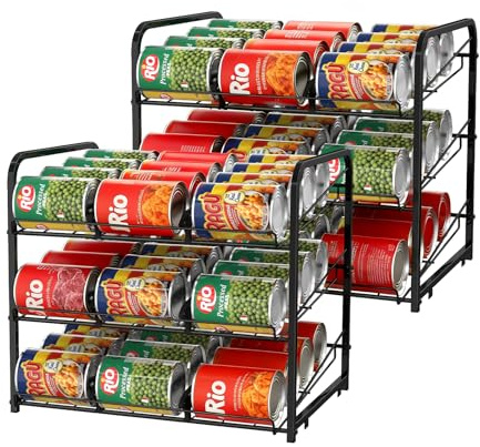 YBING 3 Tier Stackable Can Rack Organizer 2 Pack, Kitchen Food Storage Rack Organizer, Can Holder Storage Dispenser for Kitchen Cabinet, Countertop, Pantry Organizers, Black