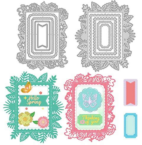 INFUNLY Nistrahmen gestanzt Spitze Blume Eage Metall gestanzt rechteckige Umrandungs-Stanzformen für Kartenherstellung DIY Scrapbooking Album dekorativ Prägepapierstanzen