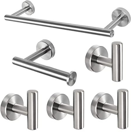 Juego de Accesorios de Baño XINGLO-6 Piezas 40cm Toallero Barra + Portarrollos para Papel Higiénico +4 Gancho para Pared SUS304 Acero Inoxidable/Acabado Cepillado/Instalación de Perforación