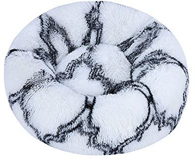 Lukery Hundebett Katzenbett Flauschig Rund aus Plüsch, Kuscheliges Donut Hundekissen und Katzenkissen Weiches Plüsch Hundeliege für Kleine, Mittelgroße und Große Haustiere (50CM,Weiß schwarz)