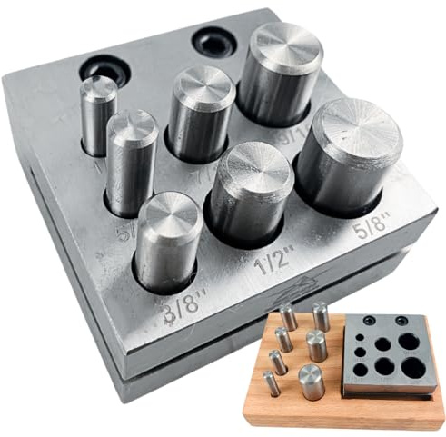 BENCH WIZARD 7 Piece Circular Disc Cutter | Square Design W/Wooden Box Storage | Includes Round Punch Sizes 1/4 to 5/8 | Heavy Duty Hardened Steel | Cuts Up to 18 Gauge | Great for Metalworking