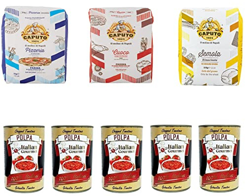 Paquete de prueba Caputo Cuoco Farina harina de pizza 5 kg Pizzaeria 5 kg Semola 5 kg y Italian Gourmet Polpa di pomodoro pasta de tomate finamente picada 5 x 400 g