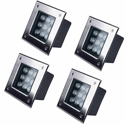 4PCS Esterno Luci Incasso Pavimento - Faretto Incasso A Terra, Faretto Da Terra Impermeabile IP67, Faretto Da Incasso A Terra A LED Quadrato Per Esterni AC85-265V, Lampada Da Pavimento(Cold White Ligh