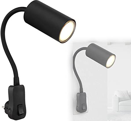 bmf-versand Lampada da parete con interruttore – Lampada da parete per interni con spina – Lampada da parete nera per camera da letto – Lampada da lettura nero GU10