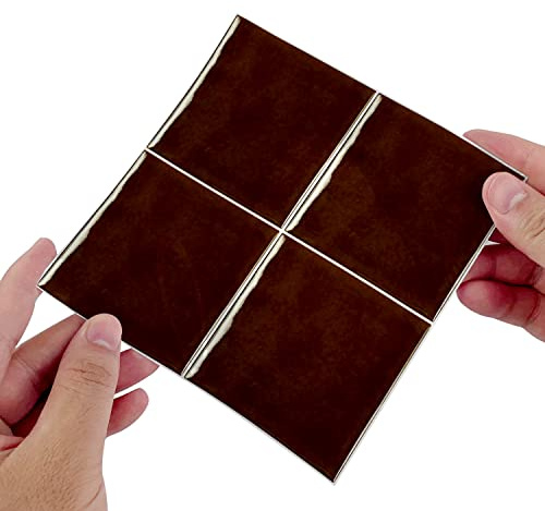 Alwayspon 25PcsX15cm/6inch Brown Mosaic Effect Thick Tile Sticker, Vinyl Peel and Stick Self-Adhesive Splashback Waterproof Stick on Tile Transfer Sticker for Kitchen Bathroom Wall