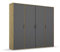 Rauch Möbel Voyager Schrank Kleiderschrank Drehtürenschrank, Grau metallic/Eiche Artisan, Holz, Schwarz, 4-türig, inkl. 1 Kleiderstange, 7 Einlegeböden BxHxT 187x194x53 cm