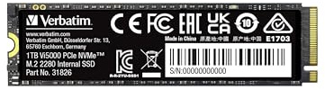 Verbatim Vi5000 NVMe M.2 Internal SSD, intern SSD-enhet med 1 TB datalagring och PCIe Gen 4-gränssnitt, solid state Drive för gamingdator och Playstation 5, svart