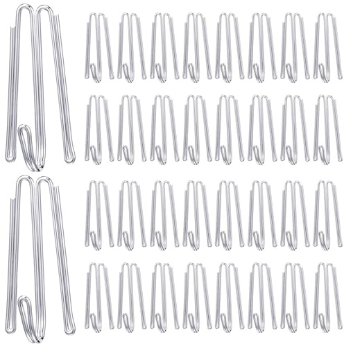Blulu Pleat Hooks Stainless Steel Curtain Hooks Drapery Clasp and Pin 4 Prongs Pinch Pleat Tools Clips for Window, Shower Curtain(60 Pcs)