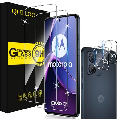 QULLOO Schutzfolie für Motorola Moto G84 5G, 2 Stück Displayschutzfolie mit 2 Stück Kameraschutz [9H Härte Gehärtetes Glas ][HD Klar Schutzglas][Anti-Kratzen Folie]