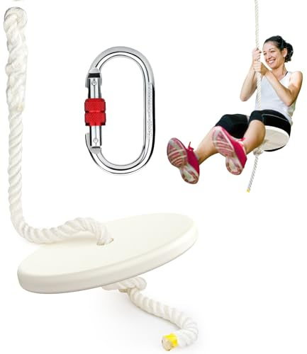 Fologtoo Zipline Replacement Seat, Heavy-Duty Zip Line Seat with 6.5 FT Nylon Rope & M10 Spring Snap Hook, Disc Swing Style Outdoor Zipline Accessory, Tree Swing for Outdoor Playset