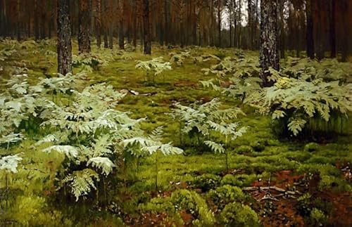 MSTECO Berühmtes Gemälde Leinwand Bilder Kunstdrucke Abstrakt Poster Farne im wald von isaac levitan für Wohnzimmer 60x90cm