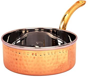 TreegoArt Sartén de acero y cobre martillado con mango de latón, ideal para vajilla y vajilla, restaurante de hotel, diámetro de 6 pulgadas