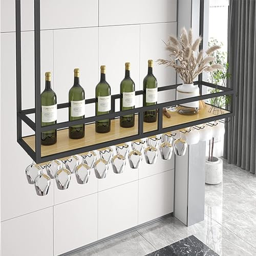 Portabottiglie Vino A Sospese - Mensola A Soffitto, Portabottiglie/portabottiglie Sospesi In Legno Massello, Portaoggetti Sospeso In Legno Massiccio In Metallo, Portabicchieri Da Cucina ( Size : 120*3