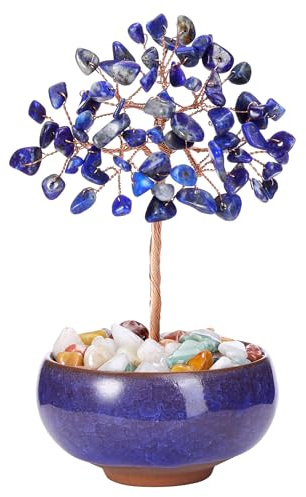 CrystalTears Lapis Lazuli Crystal Tree Copper Wire Wrapped Healing Gemstone Tree Life Feng Shui Money Trees Handmade Stone Trees for Home Office Decor Crystal Gifts for Christmas Birthday Good Luck