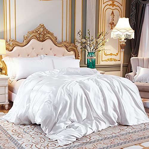 ALEjon Premium-Seidenbettwäsche-Set: Luxuriöser Bettbezug, Laken und Kissenbezüge aus Eisseide - Kingsize/Full-Size - Elegantes Schwarz-Weiß-Ensemble