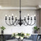 QAREHL Suspension Luminaire Industrielle, 8 Lumière Lustre Noir Lampe Suspendue, Lustre Salle à Manger, Suspension Salon, Cuisine, Chambre, Ampoule E14