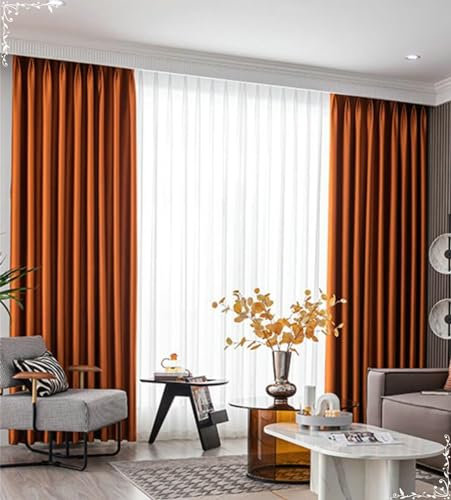 Homxi Vorhang Modern Blickdicht 2er Set,2 x 102W x 138H cm,Vorhänge Wärmeisolierend Orange Einfarbig Gardinenband Haken