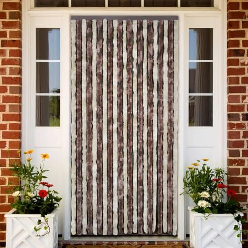 qohoio Fly Curtain Beige and Light Brown 100x230 cm Chenille,Curtains Door Fly Screen Curtain For Doorways Window Decorations Room Divider