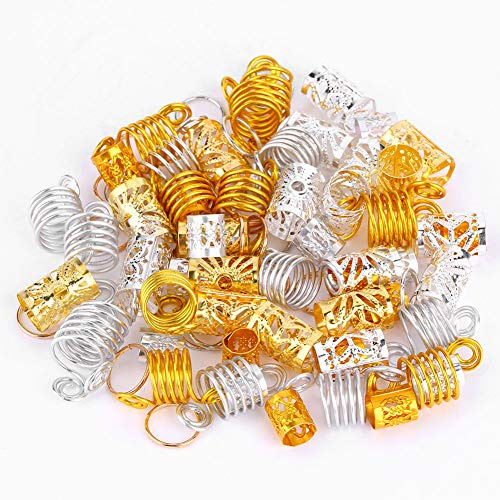 Anelli per Capelli per Trecce, 90 Pezzi Fermagli per Capelli Intrecciati Fermagli per Capelli Dorati per Trecce Gioielli per Capelli per Trecce Passanti per Capelli a 3 Strati