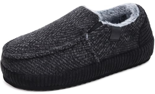 ONCAI Zapatillas de Casa Hombre sarga de algodón Pantuflas de Fieltro Cerradas Atrás de Pana Invierno Zapatos Yoga Mat Suela Antideslizante Goma Interior y Exterior Negro/Blanco Talla 47