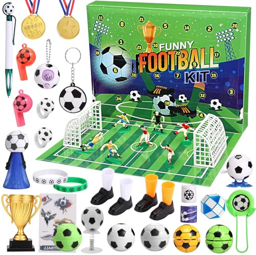 LIHAO Adventskalender Fußball Set Jungen Fußball Partygeschenke Geschenke für Jungen Fußball Armbänder Schlüsselanhänger Tattoos Trillerpfeifen 2024