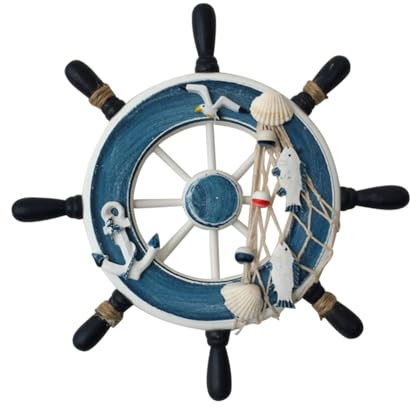 PRETYZOOM Holz Bootrad Wanddeko 23cm Nautische Dekoration Im Mediterranen Stil Holz Fischernetz Design Für Zuhause Restaurant Und Boote