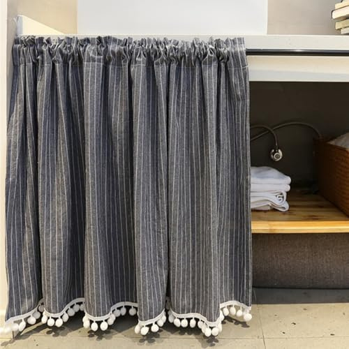champracer 1 Stück Scheibengardine, Boho Gestreift Leinen Gardinen mit Streifen Küchenvorhang Blickdicht Kurz Küchengardinen für Küchen Esszimmer Badezimmer Klein Fenster (BxH 130x50 cm)