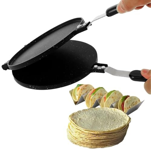 SENIURIS Tortilla-Presspfanne, antihaftbeschichtet, Mehl, Aluminium, Tortilla-Teigpresse, Herdplatte, Pfanne mit Bakelit-Griff für die Küche