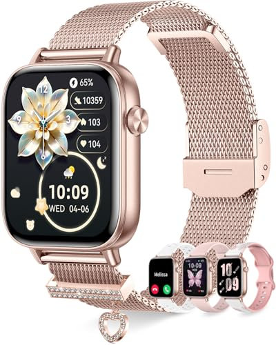 Montre Connectée Femme avec Appel Bluetooth 4 Bracelets 1.83 HD Smartwatch Femme avec Fréquence Cardiaque Sommeil Féminine 110+ Modes Sportifs Podomètre Tracker d'activité pour Android iOS, Or rose