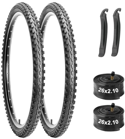 WINFAVO Mountain Bike Tires & Tubes Set: 26x2.1 Inch Puncture-Protection MTB Tires with Heavy-Duty Butyl Inner Tubes & Tire Levers for Off-Road Cycling
