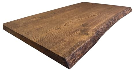 Massive Eichenplatte geöltes Palisanderholz, Tischplatte mit Baumkante/Naturkante, Eichenholztisch, Eichen Tischplatte 4 cm (140x70cm)
