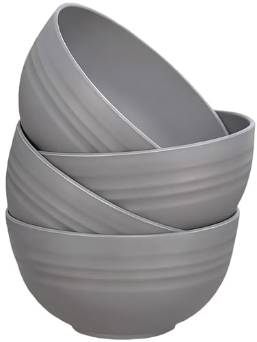4 Pcs Unbreakable Cereal Bowls, 24 OZ Reusable Lightweight Plastic Bowl | Soup and Salad Bowls for Rice Noodle Snack Fruit, Dishwasher & Microwave Safe (Gray)
