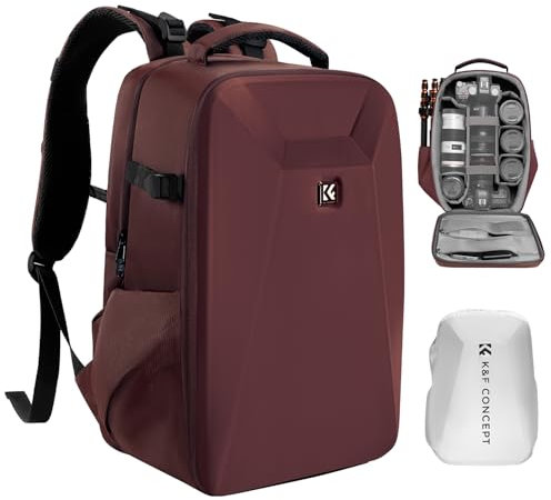 K&F CONCEPT Kamerarucksack Fotorucksack mit Hartschale Kameratasche mit 15,6-Zoll-Laptopfach und Regenschutz, Rucksack für Drohnen, Rot