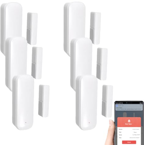 Mengshen 6-pack WiFi-dörrsensor smart fönsterdörrsensor larm trådlös magnetisk dörröppningsdetektor och APP-fjärravisering kompatibel med Tuya Smart Alexa Google Assistant