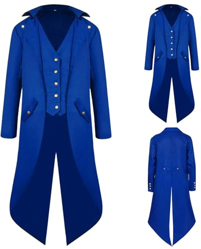 QEKFDOV Men's Steampunk Tailcoat,Medieval Gothic Victorian Frock Coat,Vintage Tailcoat Jacket Halloween Cosplay Costume (blue, L)