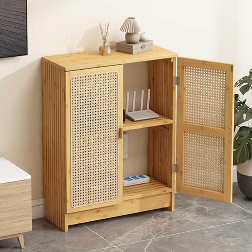 HARELA Home Router Aufbewahrungsbox, Heimmedien-Aufbewahrungsschrank, Freistehender Schrank-Organizer, unsichtbare Aufbewahrung, ausgehöhlte Seiten(Light Brown,80x70x25cm)