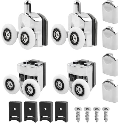 4Pcs Shower Door Rollers 23mm Shower Door Wheels Replacement Bathroom Roller Runners for Bathroom Curved Sliding Glass Doors, Fits 4-6mm Glass with Anti-Collision Block (2 Top and 2 Bottom Rollers)