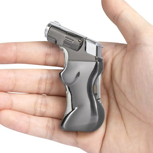 YUSUD Refillable Torch Lighter with Visible Fuel Window - Cool Blue LED Light Design - Adjustable Windproof Jet Flame - Butane Lighter for Camping & Unique Gift for Men Women (Butane Not Included)