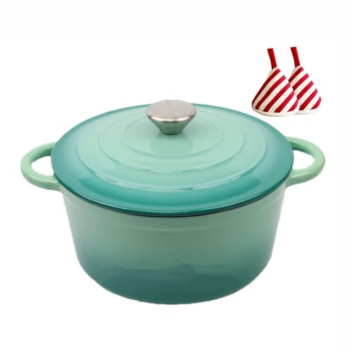 Forno Olandese In Ghisa, Forno Olandese In Ghisa Smaltata Con Doppi Manici E Morsetto Triangolare Termoisolante, Casseruola Elegante Resistente Con Coperchio, Perfetta, Cucina Gourmet(Light Green)